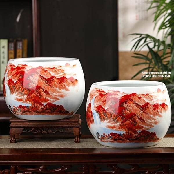 ANG THẢ CÁ THẢ HOA TRỒNG SEN CẢNH HỌA TIẾT SƠN THỦY